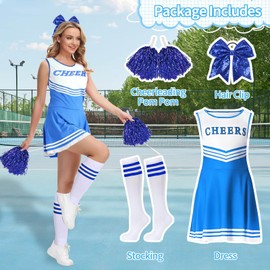 GUBOOM Cheerleader Costume Women for Adults, Cheerleader Costume Women with Cheerleader Pompoms, Hair Band, Socks, High School Cheerleader Costume for Fancy Dress, Cosplay, Carnival, Theme Party