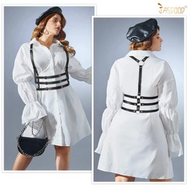 JASGOOD Punk Leather Vest Chain Belt Women Multi Layer Goth Waist Belt Body Chest Dance Punk Leather Belts for Womens