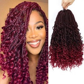 Liang Dian 14 Inch 8 Packs Goddess Box Braids Crochet Hair Pre looped Boho Box Braids Crochet with Curly Ends Synthetic Braiding Hair Bohemian Hippie Braids Hair Extensions(14 Inch 1B/Bug)