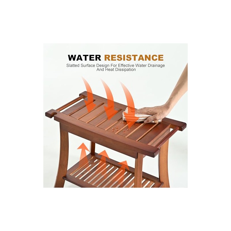 Teak Shower Chair Stool, 24" Shower Bench Seat, Wooden Bathroom