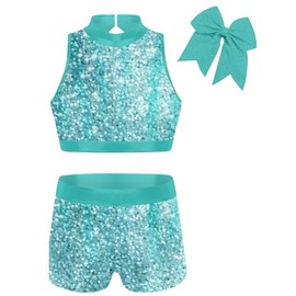 Vogseek Gymnastics Leotard Girls Shiny Ballet Dance with Short Kids 6 7 Yrs Outfits Sets for Party Tumbling Clothes Girls' Classic Unitard Biketard Size 6 7