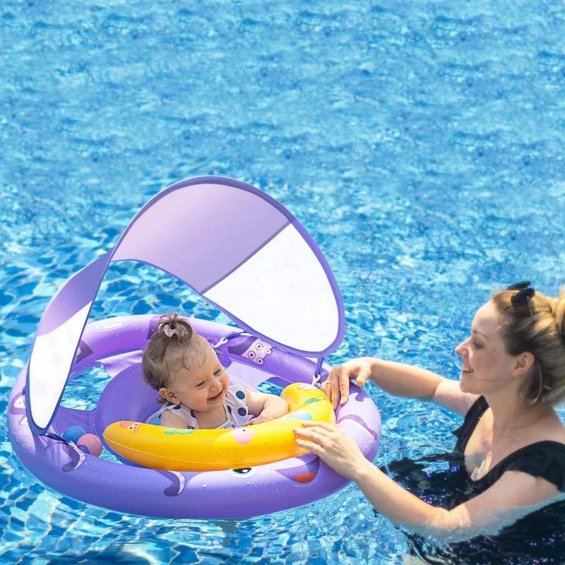 AnbQuik Baby Pool Float with Removable UPF50+ Sun Protection Canopy,