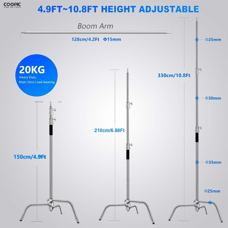 COOPIC C Stand Heavy Duty Stainless Steel Photography Stand with