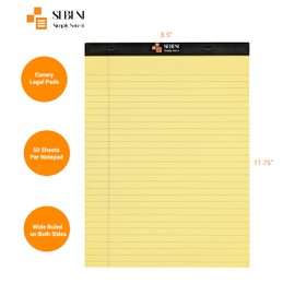 SEBENI Simply Note It Legal Pads 8.5 x 11, Wide Ruled Lined Paper, Perforated and Ruled on Both Sides, 50 Sheets per Notepad, (Pack of 3 Canary Writing Pads 8.5 x 11.75)