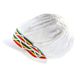 100% Cotton Rasta Dreadlock Wave Beanie Visor (White/Rasta)