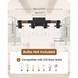 GOEBLESON 4-Light Bathroom Light Fixture, Farmhouse Vanity Lights for Bathroom with Glass Shade, Rustic Bathroom Light Fixtures, E26 Base F09BD05