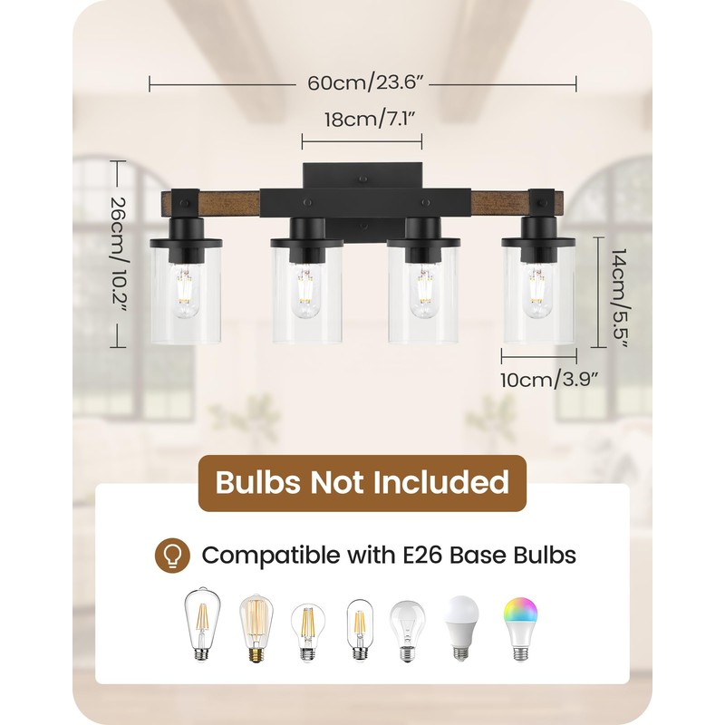 GOEBLESON 4-Light Bathroom Light Fixture, Farmhouse Vanity Lights for Bathroom