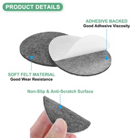 M METERXITY 30-Pack Lamp Base Felt, 2.5 Inch Dia. 2mm Thick Self Adhesive Round Fabric Felt Pads for Lamp/Furniture/DIY, Non-Slip Fiber Backed Patch Circles with Adhesive Backing [Grey]