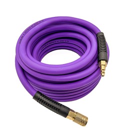 SYXQT Hybrid Air Hose(PVC) 3/8-Inch x 25FT， 300 PSI Heavy Duty, Lightweight, Kink Resistant, All-Weather Flexibility with 1/4-Inch Industrial Air Fittings and Bend Restrictors,Purple
