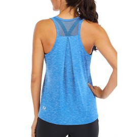 ICTIVE Workout Tops for Women Loose fit Racerback Tank Tops for Women Mesh Backless Muscle Tank Running Tank Tops Workout Tank Tops for Women Yoga Tops Athletic Exercise Gym Tops Light Blue M