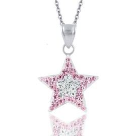 JennyWrenJewels Children’s Jewellery | Girls & Kids Sterling Silver Crystal Star Necklace | 925 Sterling Silver UK | Pendant & Gift Bag (Pink & Clear, 14)
