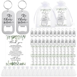 FoldTier 100 Sets Wedding Favors for Guests Bottle Openers with Thank You Cards Organza Gift Bags Bulk Cheers to Love Stainless Steel Bottle Opener Keychains for Bridal Shower Wedding Party