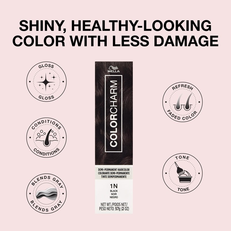 COLORCHARM Demi Permanent Hair Color, 1N Black, Gloss, Refresh &