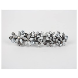 Barrettes for Women,with Flower Bloom Appearance,Embedded Rhinestone and Imitation Pearls as Decoration,Elegant and Retro Hair Clip.Light Grey