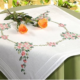 KAMACA Floral Sinfonie Embroidery Kit Stitch Stem Stitch Plate Stitch 100% Cotton Tablecloth 80 x 80 for Embroidery Yourself (80 x 80 cm) (80 x 80 cm)