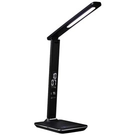 OttLite Renew LED Desk Lamp with 2.1A USB Charging Port and LCD Screen That Displays Date, Time and Temperature, Black