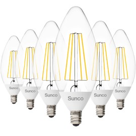 Sunco 6 Pack Dusk to Dawn LED Outdoor Light Bulb B11, Edison Filament Candelabra Bulbs for Porch Lighting, 500 LM, 5W (40W Equivalent), 2700K Soft White, E12 Base, Photocell Sensor UL