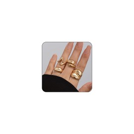 FloralGrace 4 Piece Ring Set Gold Ladies, Chunky Rings Gold, Waterproof Gold Plated Stackable Statement Rings, Gold Jewellery Set Finger Rings, Gold Ring Ladies