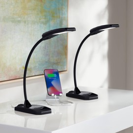360 Lighting Ricky 13 3/4" High Small Modern Desk Lamps Set of 2 USB Ports LED Gooseneck Black Shade Home Office Living Room Charging Bedroom Bedside Nightstand House Reading Kitchen Entryway