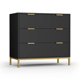 Anmytek Black Dresser for Room, 3 Drawer Dresser with Spacious Storage Modern Wood Chest of Drawers for Room Living Room Hallway H0073