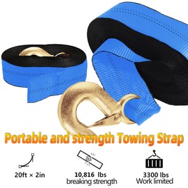 Seamander Trailer Winch Strap 2" x 20' with Safety Hook 10000-pound Break Strength Used for Towing Vehicles, Boats and Jet Skis | Lifetime Replacement