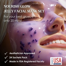 Jelly Mask for Facials - 24 Hydrating & Brightening Jelly Face Masks | Free Jade Roller & Spatula | Bulgarian Rose, Lavender, Hyaluronic Acid, 24K Gold face mask skin care |Vajacial Jelly Mask