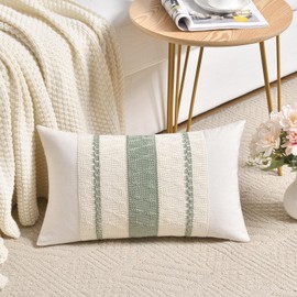 Fancy Homi Set of 2 Sage Green Boho Lumbar Decorative Throw Pillow Covers 12x20 Inch for Living Room Bedroom Couch Bed Chair, Rustic Retro Cushion Case, Bohemian Room Home Decor, Women Teen Girls Gift