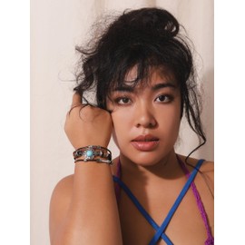 MINACHI Summer Boho Retro Style Multilayer Leather Wrap Bracelets, Created Turquoise Flower Pendant, Ethnic Jewelry for Women