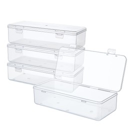 Ganydet 4 Packs Clear Pencil Box，Small Plastic Box for Bead Storage，Long Hard Pencil Rectangular Plastic Boxes with Lid for Sewing Threads Crayon Washi Tape Brush Painting, 9.5'' × 4.1'' × 2.4''