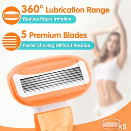 Travel Razors for Women with Travel Case, Extra Smooth 5-Blade Mini Razor Include 1 Handle and 5 Cartridges, Portable Travel Size Toiletries for Women, Orange
