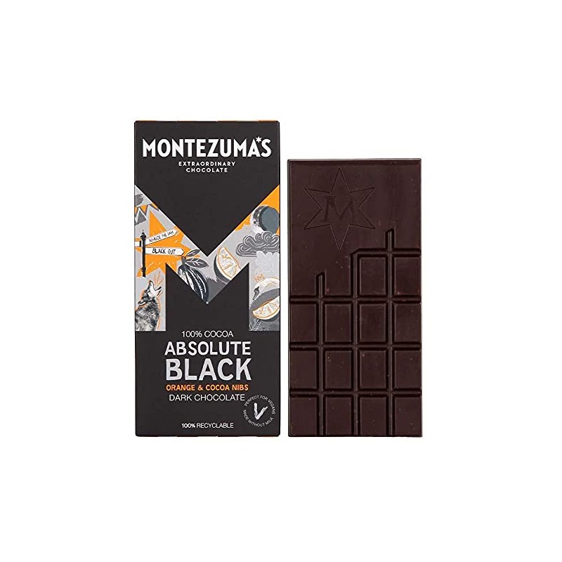 Montezuma's Dark Chocolate Absolute Black with Orange and Cocoa Nibs