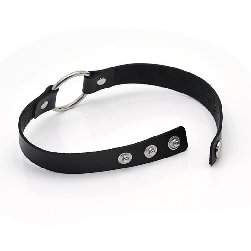 Deelfel Women's Black PU Leather O Ring Necklace Punk Goth