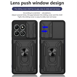 carinacoco Case for Honor X6b 4G, with Slide Camera Cover+Rotating Finger Ring Stand+Removable Card Holder, Soft TPU+Hard PC Anti-Scratch Military Grade Shockproof Rugged Armour Cover, Black