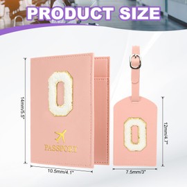 PATIKIL Passport Holder for Travel, Initial Passport Cover and Luggage Tag Set with Alphabet Chenille Letter Patch Travel Wallet Bag Suitcase Identifier for Women Family Travel Pink O