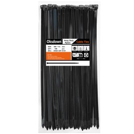 Oksdown 300 mm × 7.6 mm Wide Pack of 100 Extra Strong Cable Ties with 55 kg Tensile Strength Black UV-Resistant Large Nylon Plastic Self-Locking Multifunctional