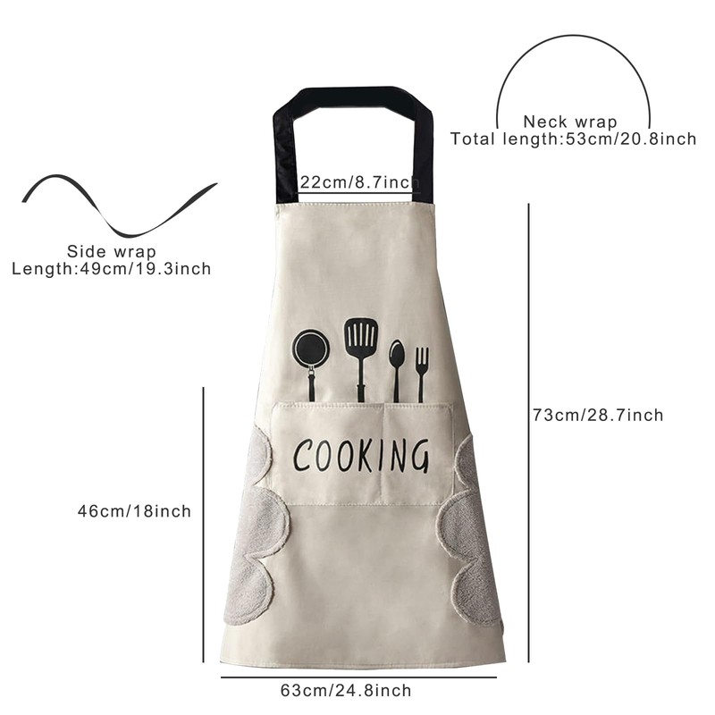 DILLMAN Women Kitchen Apron with Hand Wipe Pockets，Big Pocket,Hand-wiping, Waterproof