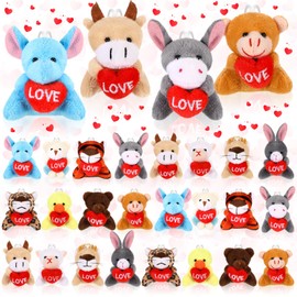 Blueweenly 24 Pcs Valentine's Day Gifts Exchange for Classroom Mini Plush Animals with Heart Valentine Small Stuffed Animal Toys Valentines Mini Keychain for Kids Party Favor Rewards Bags Filler