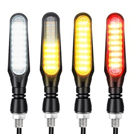 Benlari 4PCS Flowing Motorcycle Turn Signals With Running Lights, Front & Rear Turn Signal Brake Light 12V Fit for Harley Honda Yamaha Triumph, White/Red/Amber
