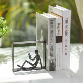 Sziqiqi Book Ends for Shelves Decorative: Cast Iron Bookends for Books Cute Statue Book Ends on Bookshelf Human Sculpture Decoration - Geometric Bookend Unique Gift for Shelves Room Office Decorative