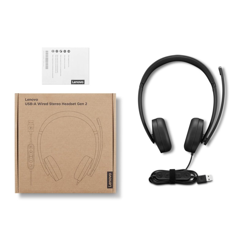 Lenovo USB-A Wired Stereo Headset for PC/Laptop, AI Noise Canceling