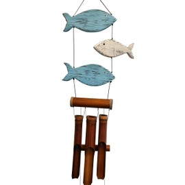 Cohasset Gifts 195 Cohasset Fun Fish Bamboo Wind Chime, Blue & White Distressed Finish