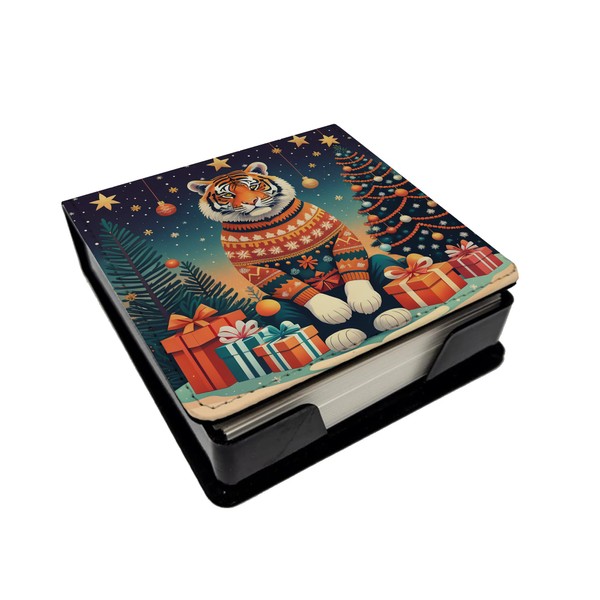Caroline's Treasures Tiger Christmas PU Leather Note Paper Holder with