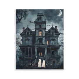 Stupell Industries Ghost Pair & Haunted Mansion Wall Plaque Art Design by Jo Moulton, 11 x 14