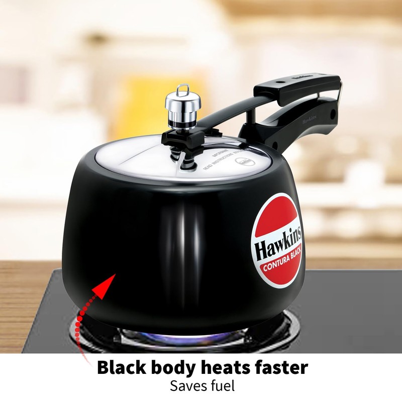 Hawkins 3 Litre Contura Black Pressure Cooker, Hard Anodised Inner