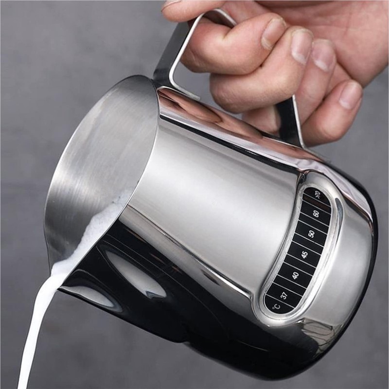 Milk Frothing Jug 600ml Thermometer Control Espresso Coffee Pitcher Measurements