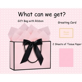 JMANNI Gift Bags, Large Gift Bags, 1Pcs Paper Gift Bag with 2 Tissue Paper and 1 Greeting Cards, Present Bags with Handles for Women Girls Bridesmaid Birthday Valentines Wedding Party (Black-Pink)