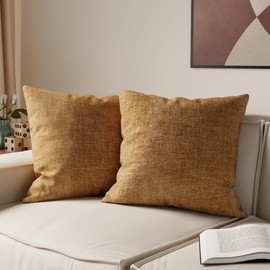 Encasa XO Chenille Cushion Covers Set of 2 | Mustard - (18"x18") (45x45 cm) | Decorative Accent Square Throw Pillow Cases For Couch, Home Decor, Sofa