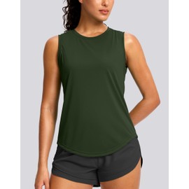 SANTINY Sleeveless Workout Tops for Women Breathable Lightweight Athletic Running Tank Tops Active Tennis Yoga Shirts (Olive_M)