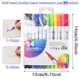 suchkawe Dual Tip Colouring Pens Brush Pens, 24 Felt Tip Pen Art Markers for Kids and Adults, Easy To Hold Fine Anxiety Art Pen, Fineliner Tip Brush Marker for Drawing Sketching Calligraphy Painting