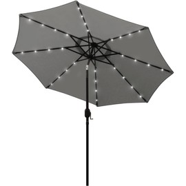 Blissun 9 ft Solar Umbrella, 32 LED Lighted Patio Umbrella, Table Market Umbrella, Outdoor Umbrella for Garden, Deck, Backyard, Pool and Beach (Grey)